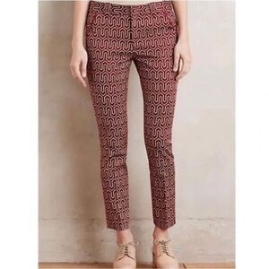 Anthropologie Cartonnier Pants Trousers Brown Charlie Ankle Geometric Print Sz 2